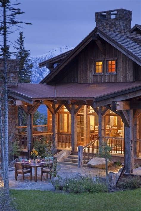 Fabulous single story house plans with wrap around porch decorating. ~beauty all around~ | Rustic house, Log homes, Rustic cabin