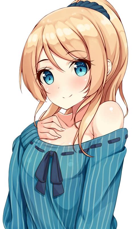 An Anime Girl With Long Blonde Hair And Blue Eyes Is Wearing A Blue