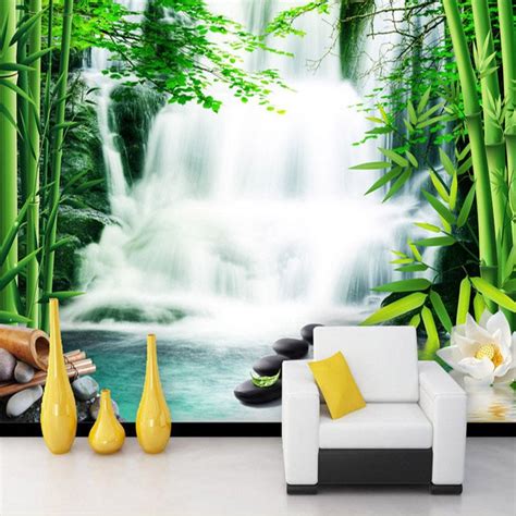 Dropship Custom Any Size Mural Wallpaper 3d Stereo Waterfall Bamboo