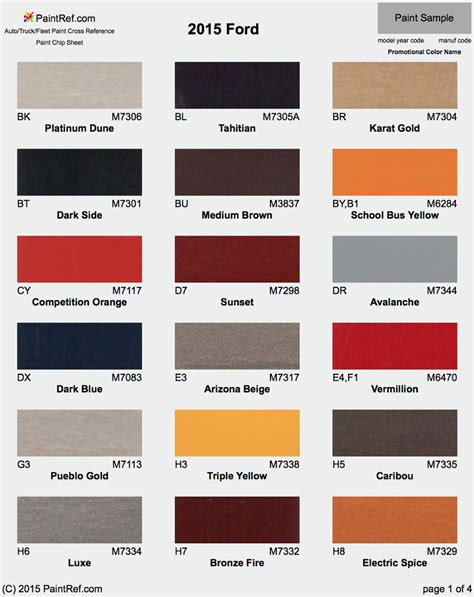 Ford Paint Chip Colors