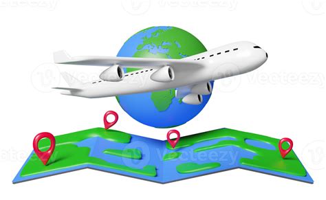 Travel World Map With Passenger Plane Pin Isolated Air Cargo Trucking