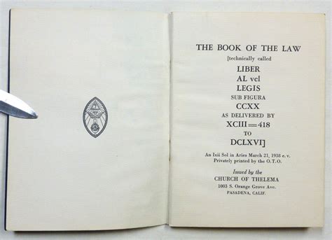 The Book Of The Law Technically Called Liber Al Vel Legis Sub Figura