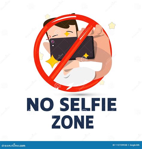 Male Holding Smartphone To Selfie In Stop Symbol No Selfie Zone Stock