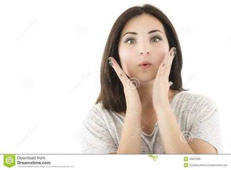 Shocked Beautiful Woman With Opened Mouth Looking Isolated Closeup