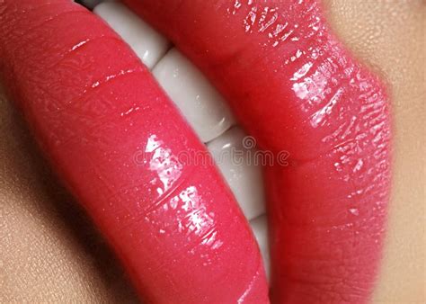 Bright Lips Close Up Lips With Juicy Pink Make Up Fashion Magenta Makeup Macro Beauty