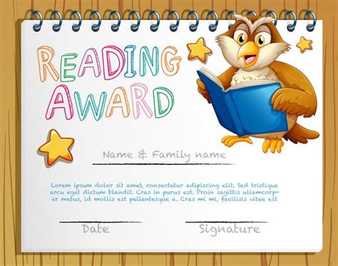 Certificate Template With Owl Reading Book 353226 Vector Art At Vecteezy