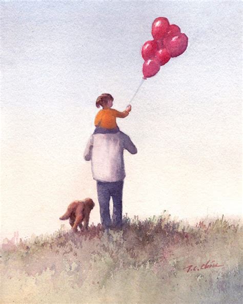Art Print Of Watercolor Painting Father And Daughter Etsy Balloon