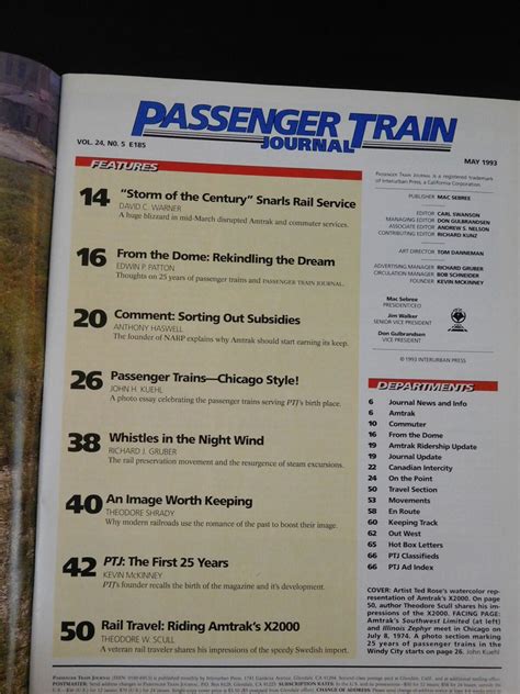 Passenger Train Journal 185 1993 May Chicago Passenger Trains Amtrak