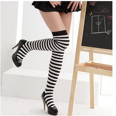 Women Girl Stripe Stripy Striped Over The Knee Thigh High Stockings Long Socks Ebay