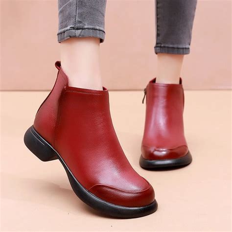 Gcswe2302 Leather Flat Heel Ankle Boot Womens Casual Shoes Touchy Style