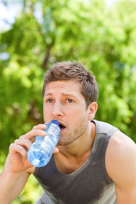 Sporty Man Drinking Water In The Park Stock Image Image Of Activities