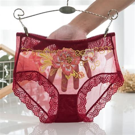 Women Mid Rise Panties Floral Embroidery Lace Briefs Sexy Lingerie