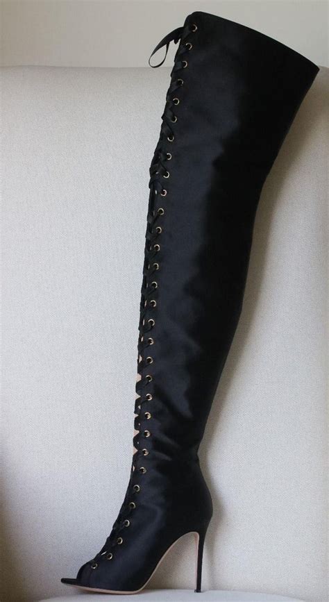 Gianvito Rossi Marie Lace Up Satin Over The Knee Boots For Sale At