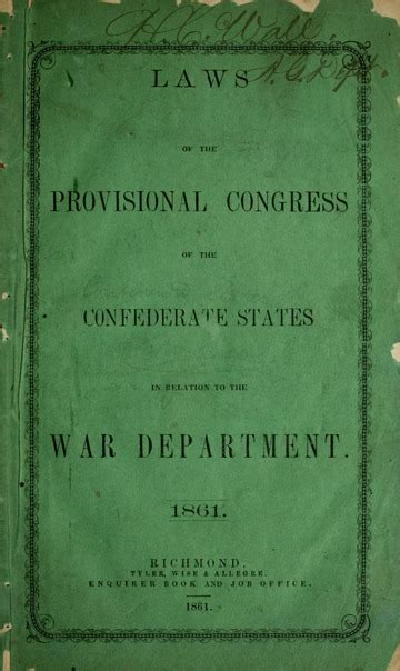 Laws Of The Provisional Congress Of The Confederate States In Relation