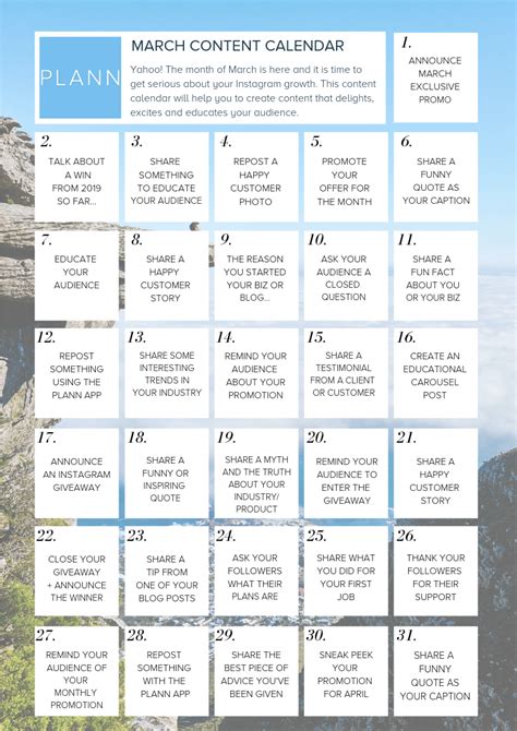 Looking for a way to schedule posts for your instagram account? March Content Calendar - Plann