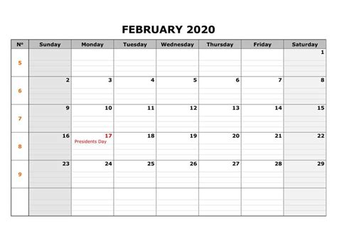 February Holidays Calendar Template 2020 February Holidays Calendar