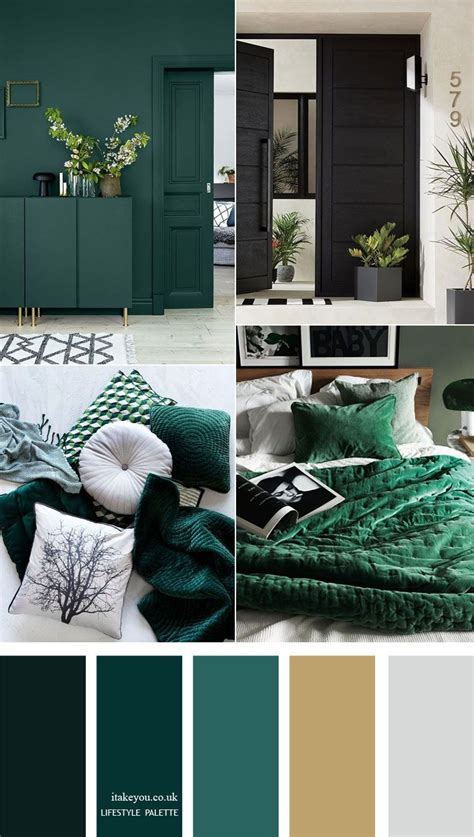 Dark Green Color Palette With Muted Gold Bedroom Color