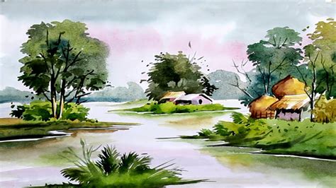 Watercolour Landscape Nature Scenery Riverside Painting Youtube