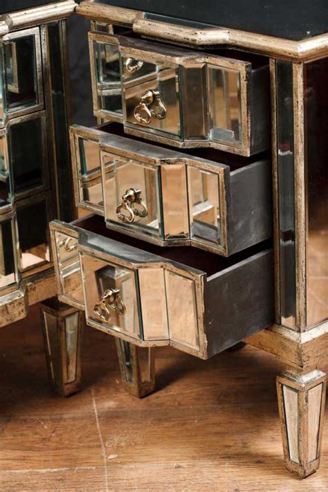 Pair Mirror Nightstands Deco Mirrored Bedside Chests Furniture