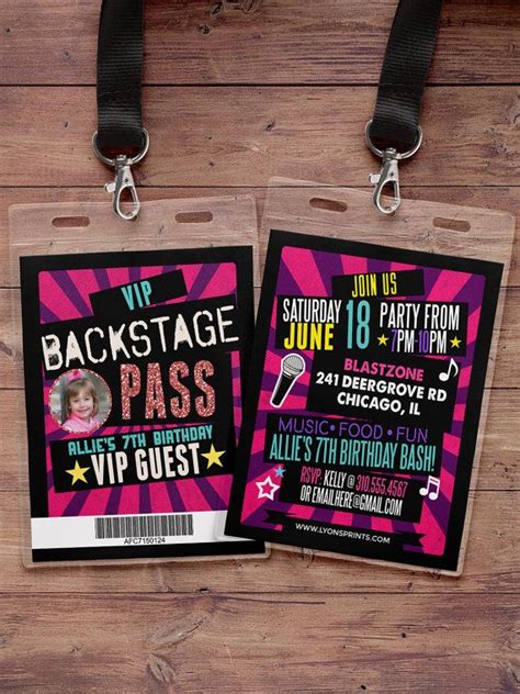 Birthday Invitation Rock Star Vip Pass Backstage By Lyonsprints Disco Party S Party Glow