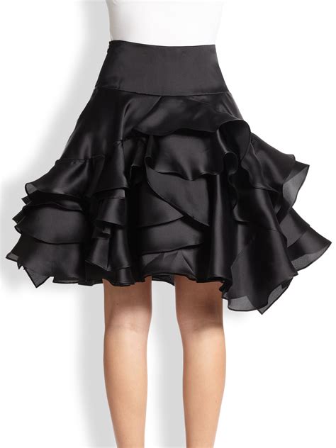 Milly Tara Silk Satin Tiered Ruffle Skirt In Black Lyst