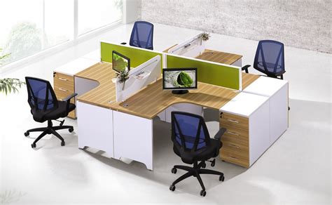 Commercial Furniture Accessories Wooden Modular Office Staff Desk For 4
