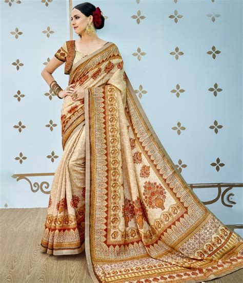Shree Exports Formal Wear Cream Pure Banarasi Silk Printed Saree With