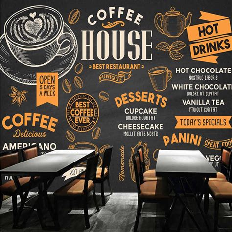 Hand Painted Coffee Theme Black Background Mural Wallpaper 3d Coffee
