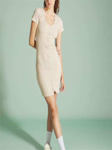 Buy Handm Beige Ribbed Bodycon Dress Dresses For Women 19119840 Myntra