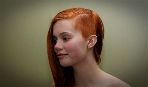 Side Cut Long Red Shaved Hair Women Half Shaved Hair Oval Face