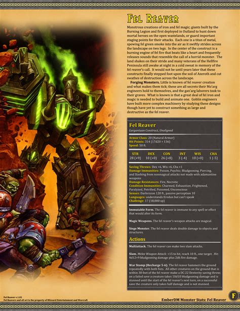 Ember Dungeon Mastery — Warcraft Devilsaurs And Fel Reavers V101 Dandd 5e