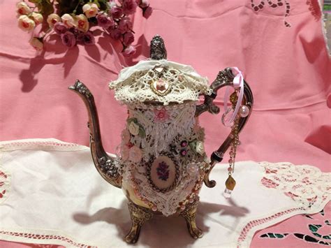 Altered Silver Teapot Tea Pots White Shabby Chic Silver Teapot