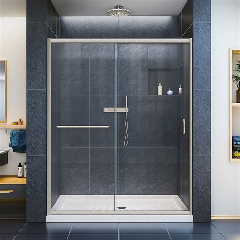 dreamline infinity z 50 54 inch w x 72 inch h semi frameless sliding shower door in brushe