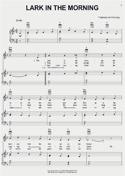 Lark In The Morning Piano Sheet Music Onlinepianist