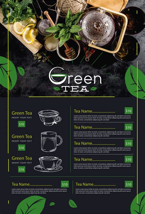 green tea  glass menu card mockup  behance
