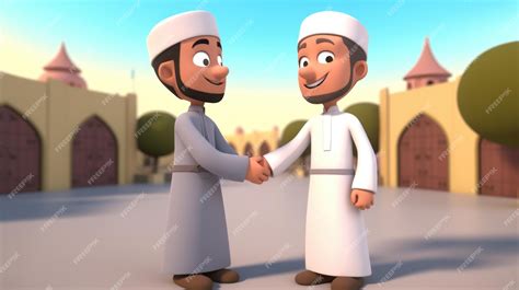Avatar De Dessin Animé Adorable De Garçons Musulmans Se Serrant La Main