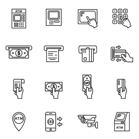 Atm Related Icons Set Vector Premium Download