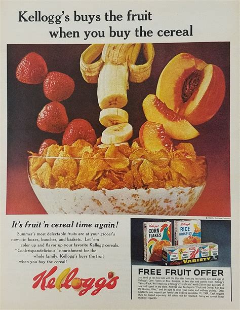 1964 Kelloggs Cereal Vintage Ad Free Fruit Offer Free Fruit