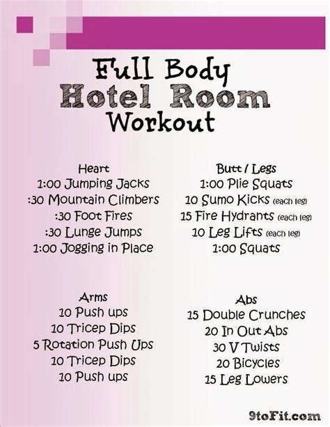 9tofit Full Body Hotel Room Workout Hotel Room Workout Hotel
