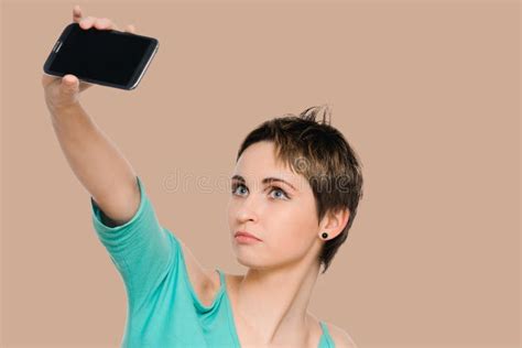 Woman Taking Self Portrait With Phone Camera Stock Image Image Of Holding Portrait 61702761