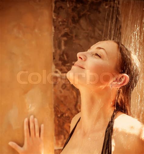 Pretty Woman Taking Shower Stock Image Colourbox
