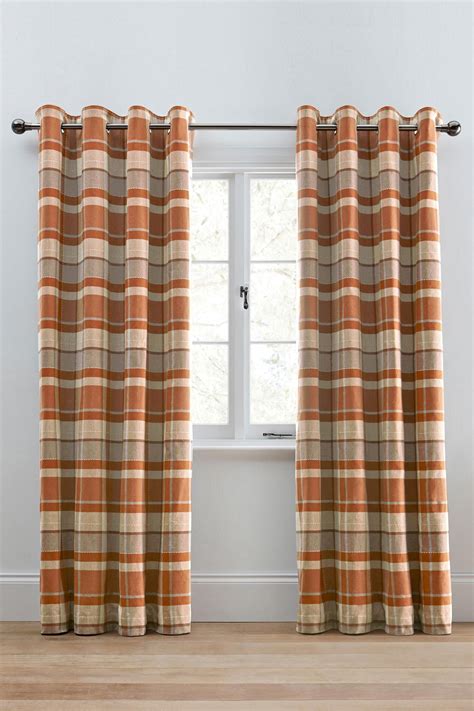 Buy Ginger Rustic Woven Check Eyelet Curtains From The Next Uk Online