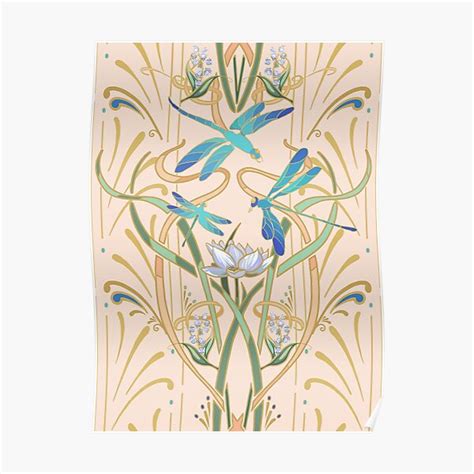 Art Nouveau Dragonflies Pattern Blush Poster By Ldianejohnson