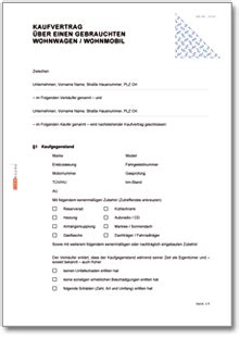Die vorlage kann man dann als word dokument und adobe. Kaufvertrag über einen Wohnwagen / Wohnmobil • DE Vertrag ...