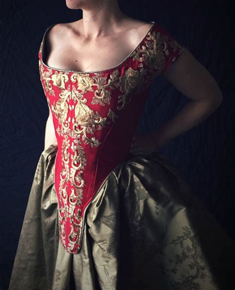 Historical Crimson And Gold Boned Bodice 17th Century Corset Silk