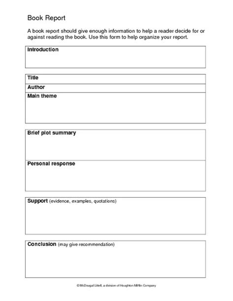 Book Report Writing Template Graphic Organizer For 6th