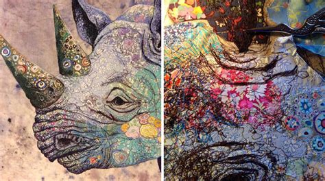 Magnífico Rinoceronte Negro Recreado Con Intrincado Collage De Tejido