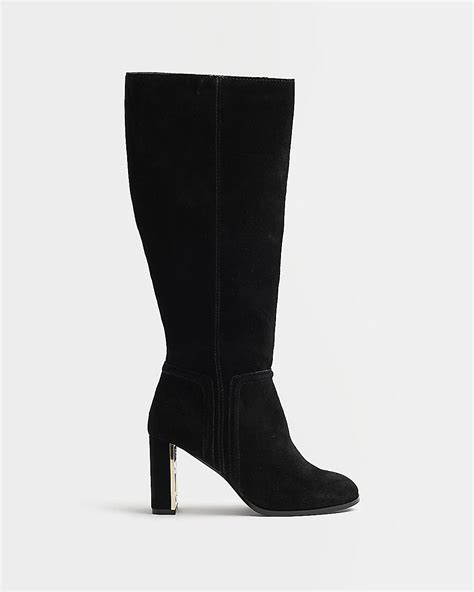 River Island Black Suede Knee High Boots Lyst Canada