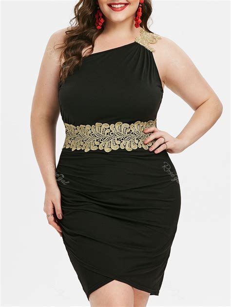 35 Off Plus Size Appliques One Shoulder Ruched Party Dress Rosegal