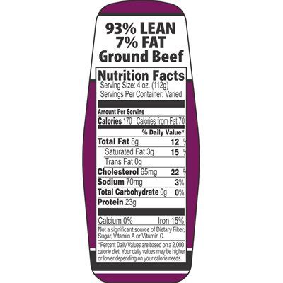 Ground Beef 93 7 W Nutritional Fact Label